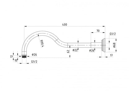 Clasico Shower Arm Horizontal Chrome 400mm