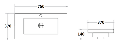 750mm  Poly Top - Gloss White