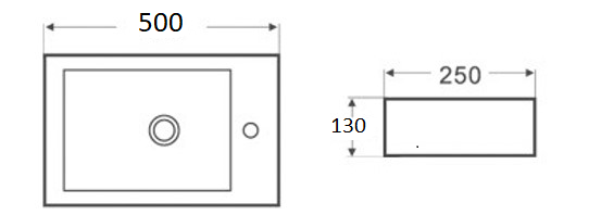 500mmx250mm  Above Counter Basin - Gloss White