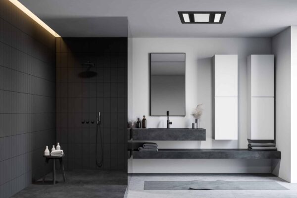 Phoenix 1000w Halogen 3 in 1 Bathroom Heater & High Extraction Exhaust Fan with 2 Tricolour LED Light Panels - Black