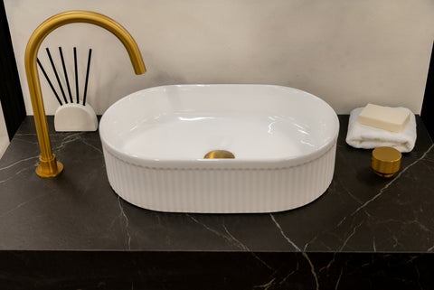490*310*130mm Gloss White with Fluted Design Above Counter Basin