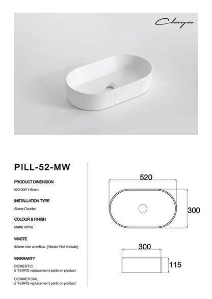 520*300*120mm Matte White Above Counter Basin