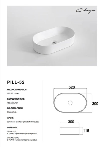 520*300*120mm Gloss White Above Counter Basin
