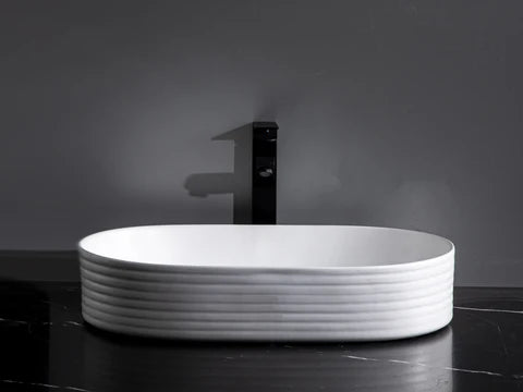 600*380*125mm Matte White with Fluted Design Above Counter Basin