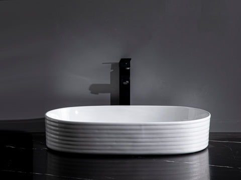 600*380*125mm Gloss White with Fluted Design Above Counter Basin