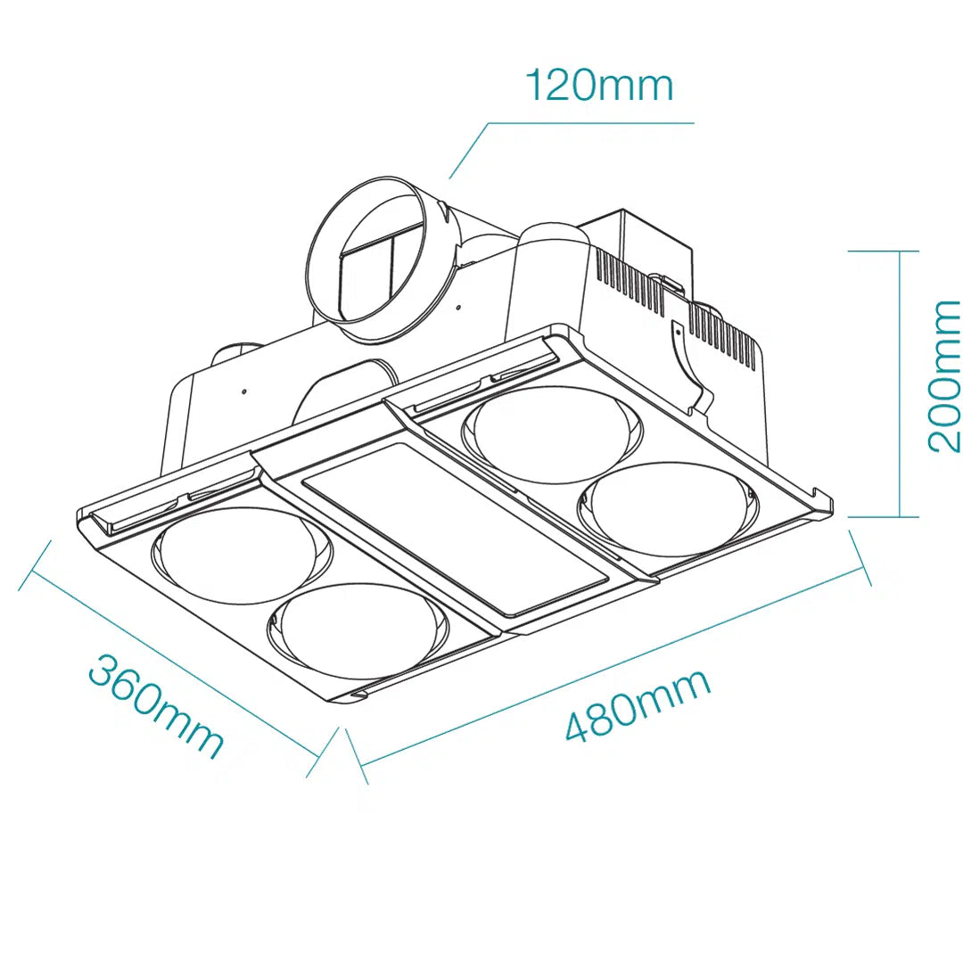 Profile Panel 4 Heat 3 in 1 Bathroom Heater Exhaust Fan with 12w Tricolour Panel Light - White