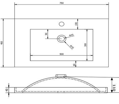 750mm  Poly Top - Gloss White