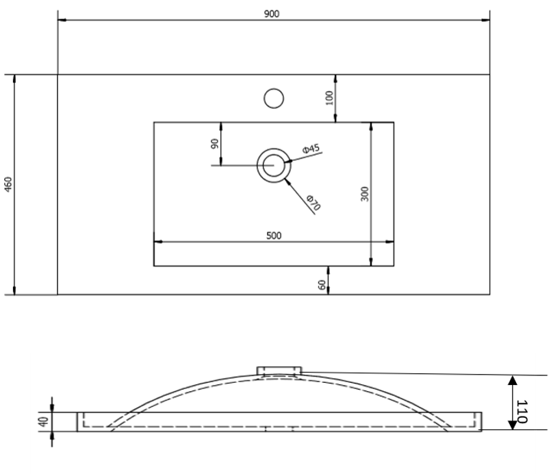 900mm  Poly Top - Gloss White