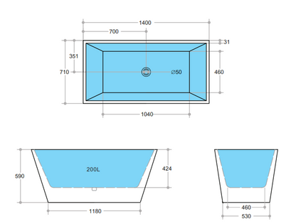 1400mm Freestanding Bathtub - Gloss White