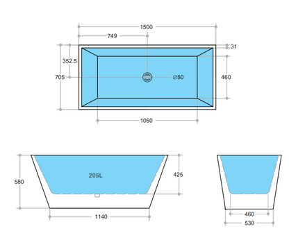1500mm Freestanding Bathtub - Gloss White