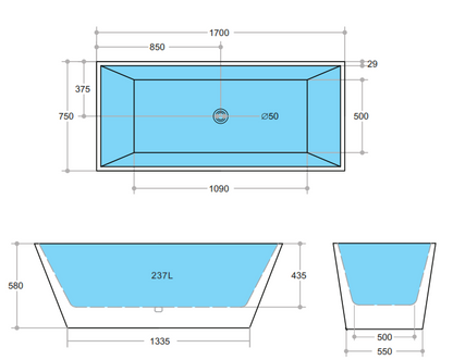 1700mm Freestanding Bathtub - Gloss White