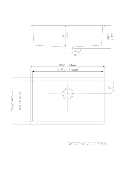 730mm Quartz Undermount Kitchen Sink - Single Bowl - Matte White