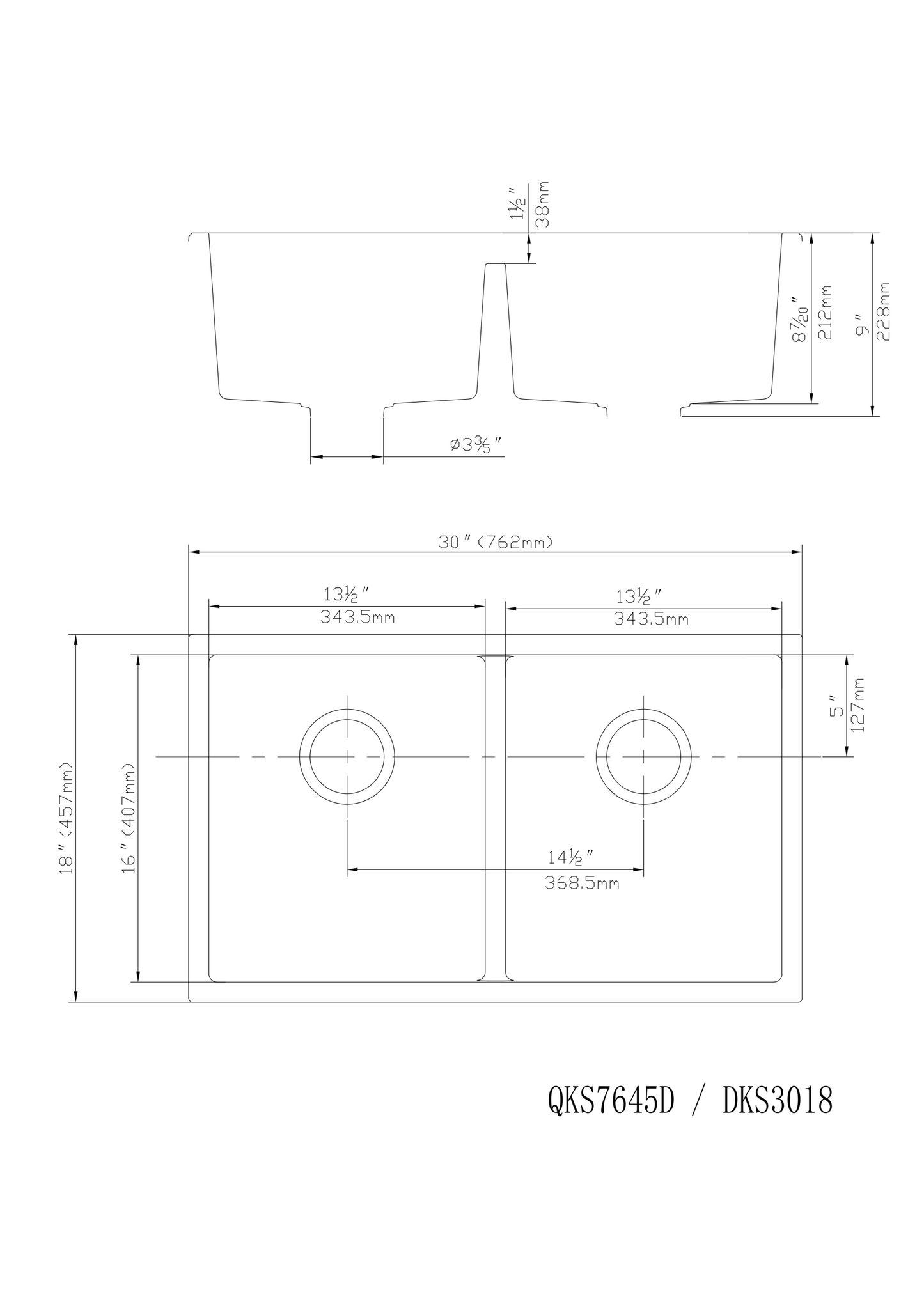 762mm Quartz Undermount Kitchen Sink - Double Bowl - Matte Black