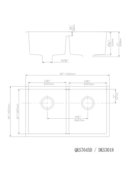 762mm Quartz Undermount Kitchen Sink - Double Bowl - Matte Black