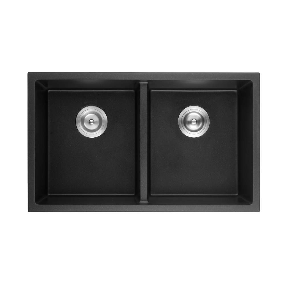 762mm Quartz Undermount Kitchen Sink - Double Bowl - Matte Black