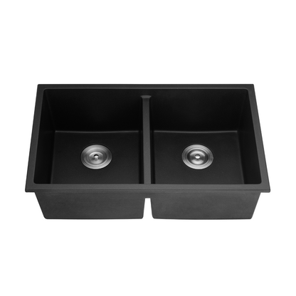 762mm Quartz Undermount Kitchen Sink - Double Bowl - Matte Black
