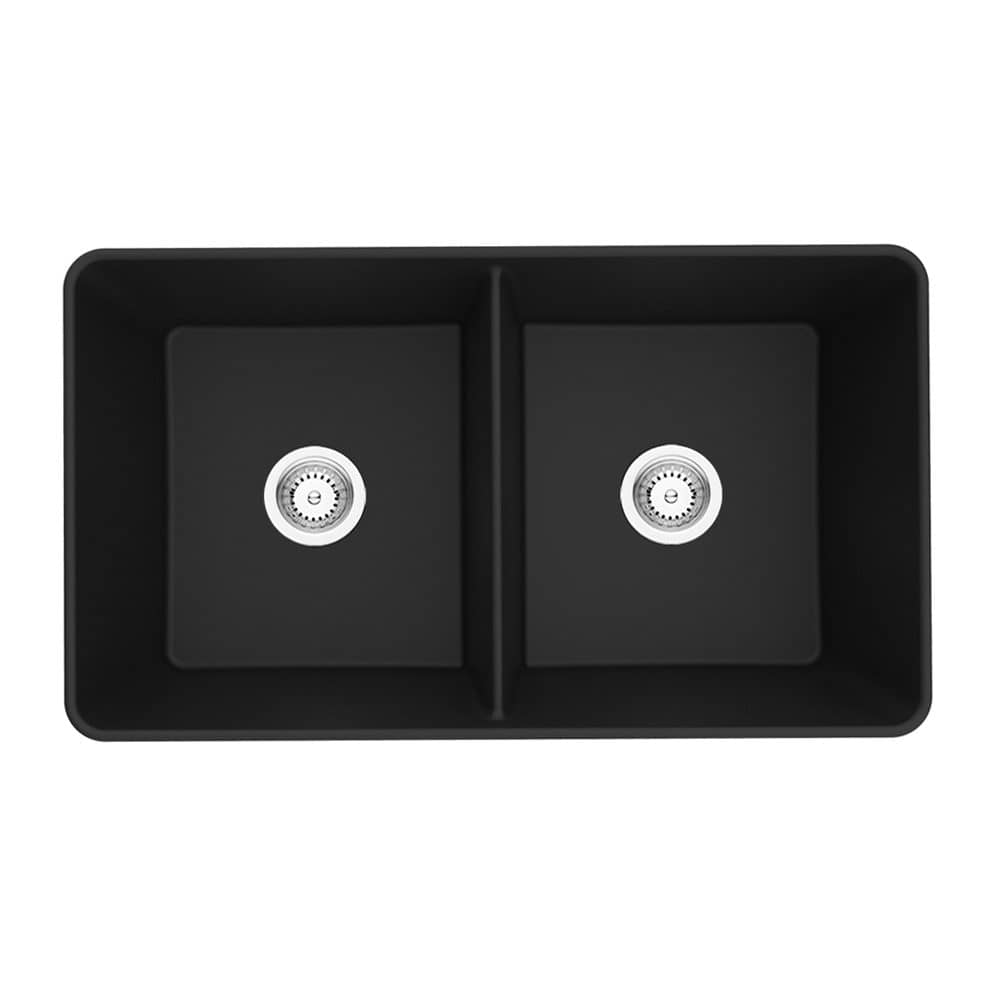 838mm Quartz Farmhouse Kitchen Sink - Double Bowl - Matte White
