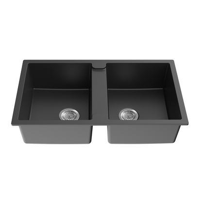 860mm Quartz Top-Mount Kitchen Sink - Double Bowl - Matte Black