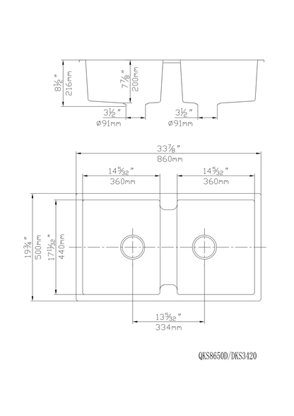 860mm Quartz Top-Mount Kitchen Sink - Double Bowl - Matte Black