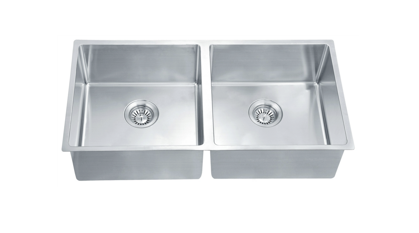 Quadra 870mm Double Bowl Sink - Brushed Stainless