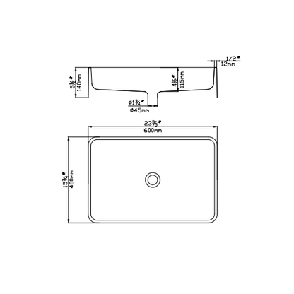 600mmx400mm  Above Counter Basin Quartz - Matte Black
