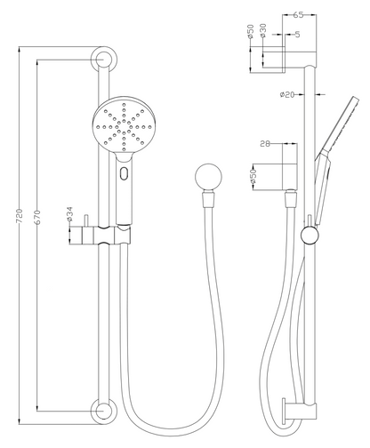 Mica Shower Head on Rail Round - Living Brass