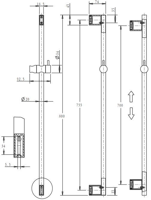 Mica Shower Head on Rail Round - Gunmetal