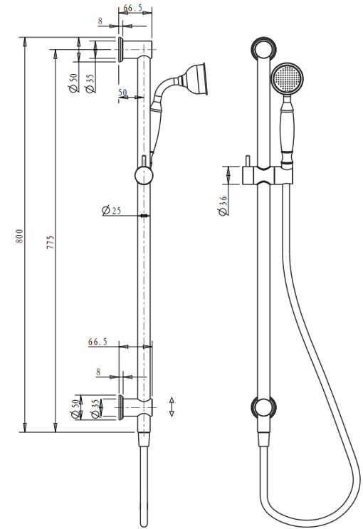 Mica Heritage Handshower on Rail - Chrome