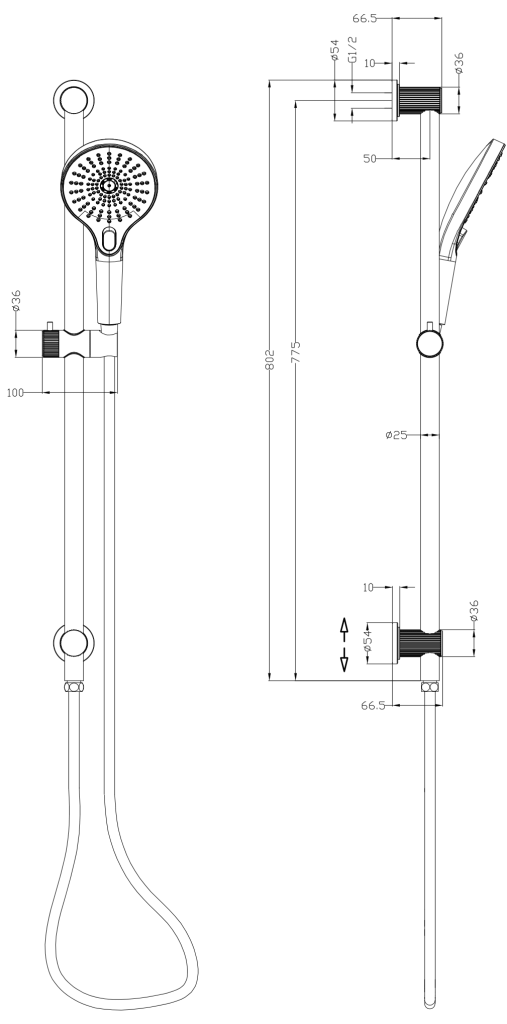 Mica Shower Rail w/ Handpiece - French Gold