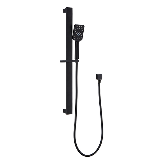 Shower Head on Rail Square WIDE - BLACK