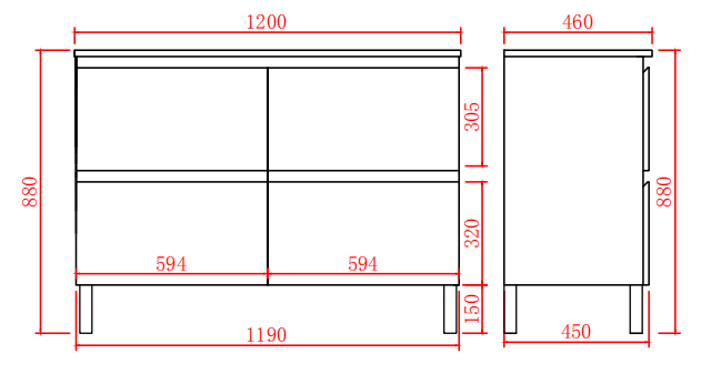 1200mm Riva Floor Vanity PVC Cabinet Only - Gloss White