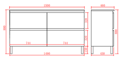 1500mm Riva Floor Vanity PVC Cabinet Only - Gloss White