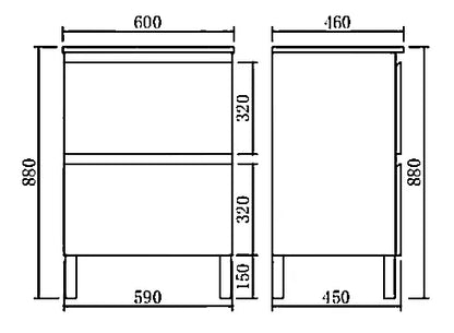 600mm Riva Floor Vanity PVC Cabinet Only - Gloss White