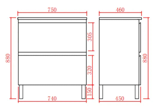 750mm Riva Floor Vanity PVC Cabinet Only - Gloss White