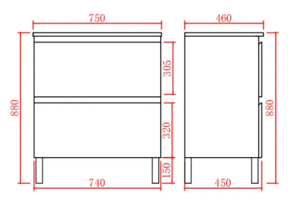 750mm Riva Floor Vanity PVC Cabinet Only - Gloss White
