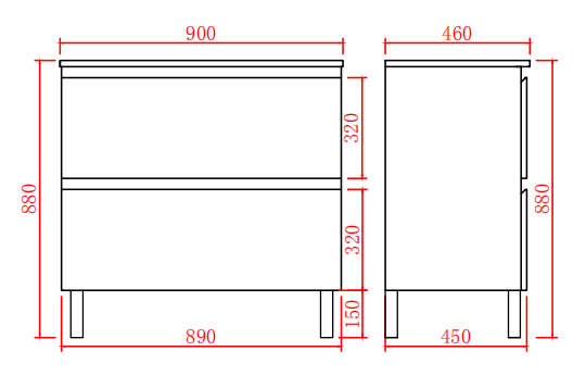 900mm Riva Floor Vanity PVC Cabinet Only - Gloss White