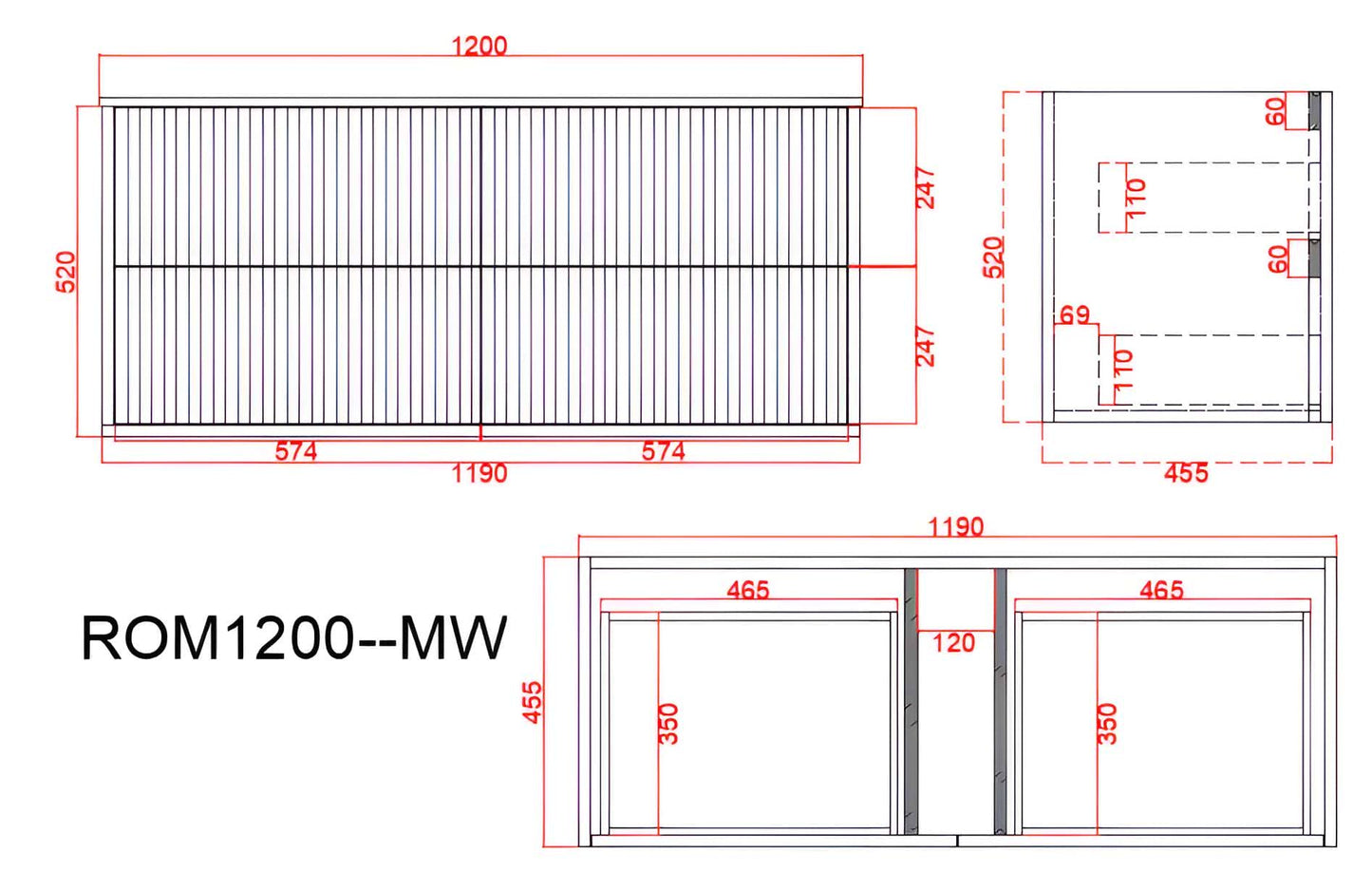 1200mm Rome Wall Hung PVC
  Vanity Cabinet - Double Bowl - Matte White - RPM1220W-MW