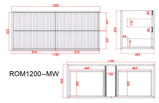 1200mm Rome Wall Hung PVC
  Vanity Cabinet - Double Bowl - Matte White - RPM1220W-MW
