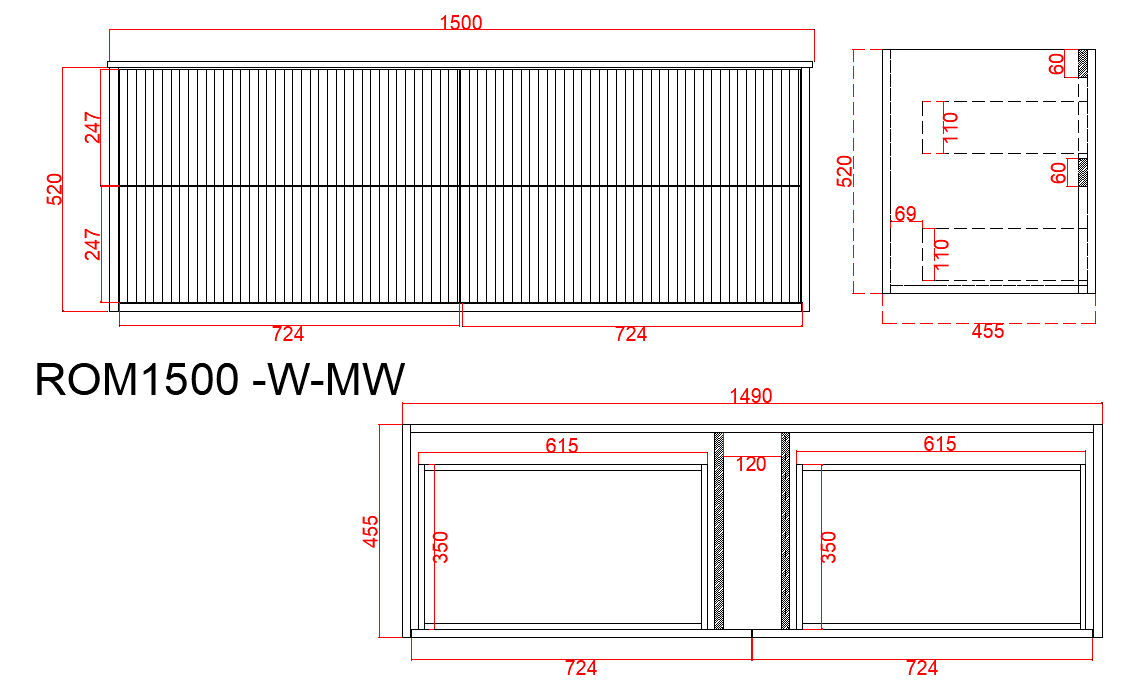 1500mm Rome Wall Hung Vanity PVC - Cabinet Only - Single Bowl - Matte White