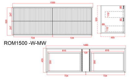 1500mm Rome Wall Hung Vanity PVC - Cabinet Only - Single Bowl - Matte White