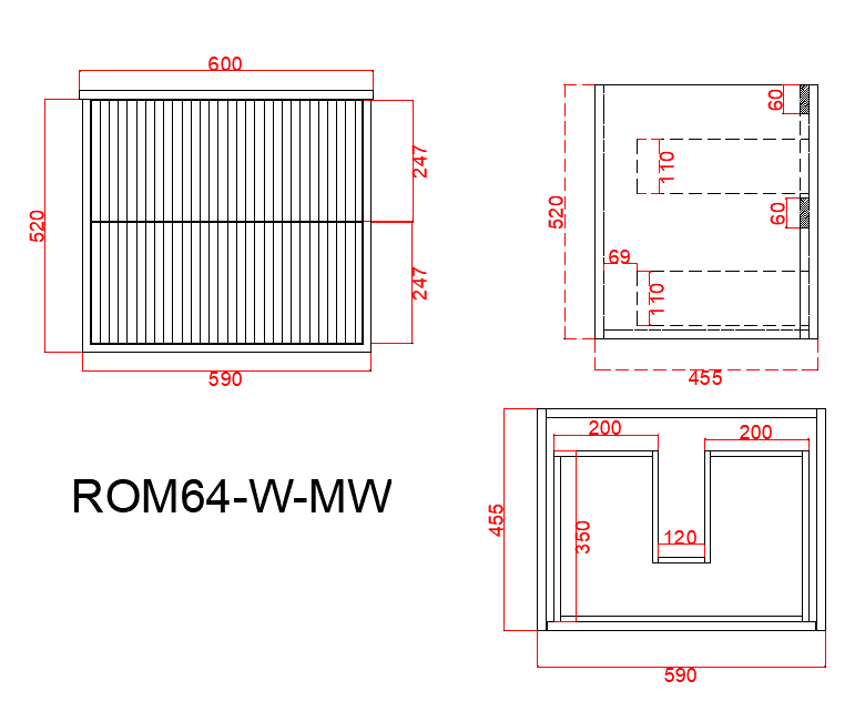 600mm Rome Wall Hung Vanity PVC - Cabinet Only - Matte White