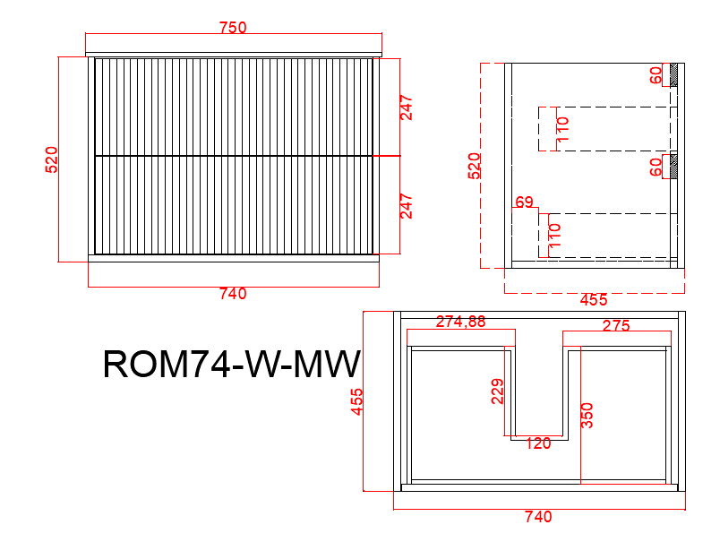 750mm Rome Wall Hung Vanity PVC - Cabinet Only - Matte White