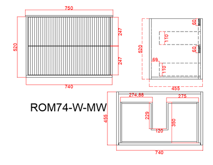 750mm Rome Wall Hung Vanity PVC - Cabinet Only - Matte White