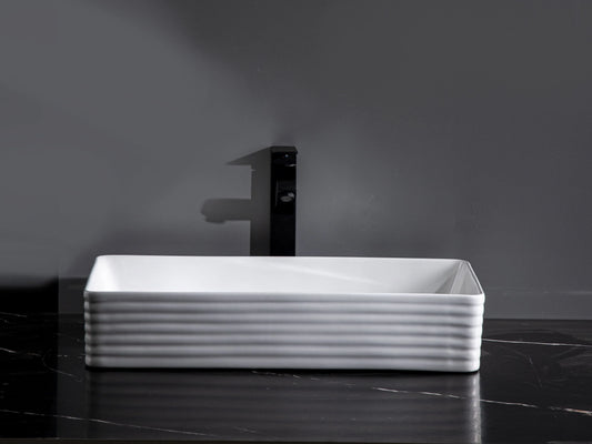 600*340*110mm Gloss White with Fluted Design Above Counter Basin