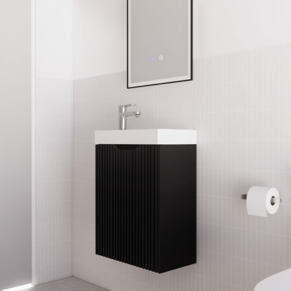 450mm * Matt Black   *Fluted style                        *1 door                         *Wall Hung                      * mini vanity