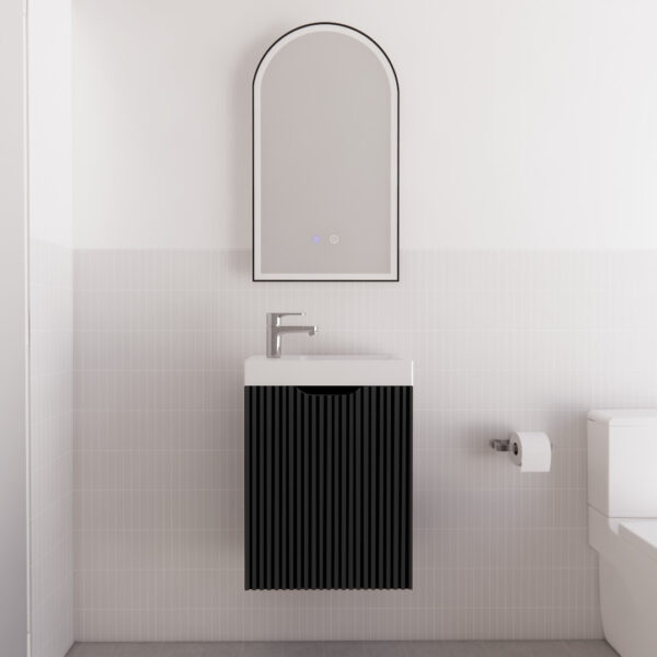 450mm * Matt Black   *Fluted style                        *1 door                         *Wall Hung                      * mini vanity