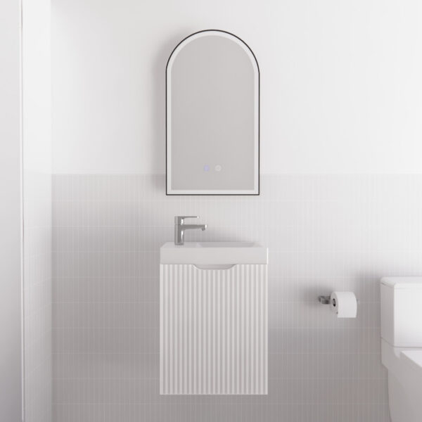 450mm * Matt white   *Fluted style                        *1 door                         *Wall Hung                      * mini vanity