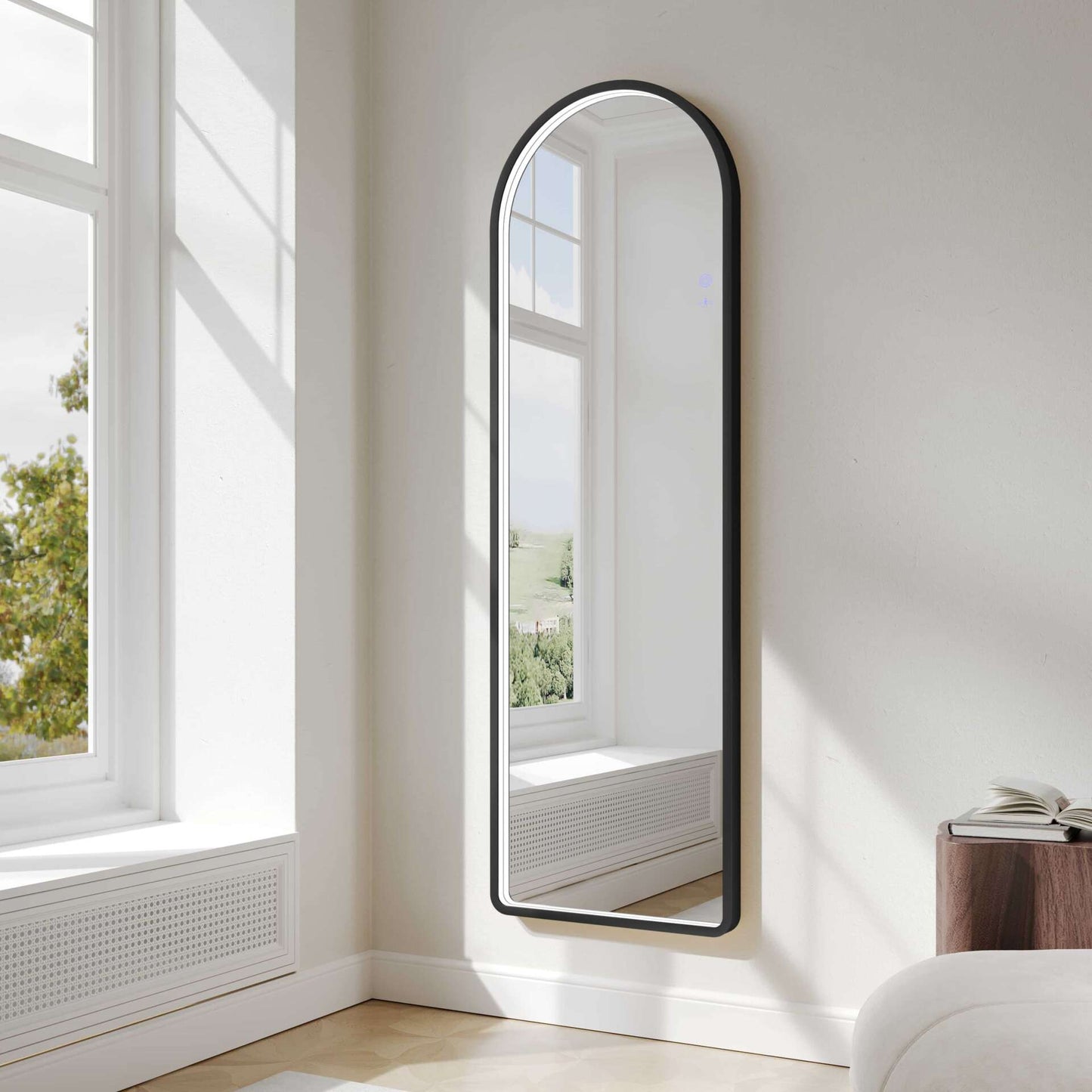 Saga 500×1600mm Freestanding LED Arch Mirror - Matt Black | SA-50160A-MB