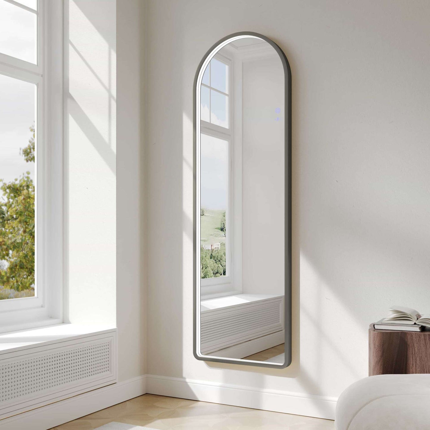 Saga 500×1600mm Freestanding LED Arch Mirror - Gun Metal | SA-50160A-GM