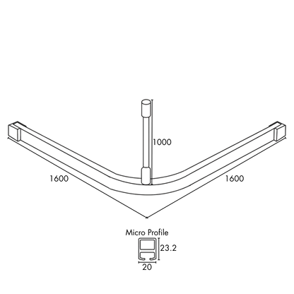 Micro Shwr Curtain Track L-1600x1600mm - Designer Black - 1 Track